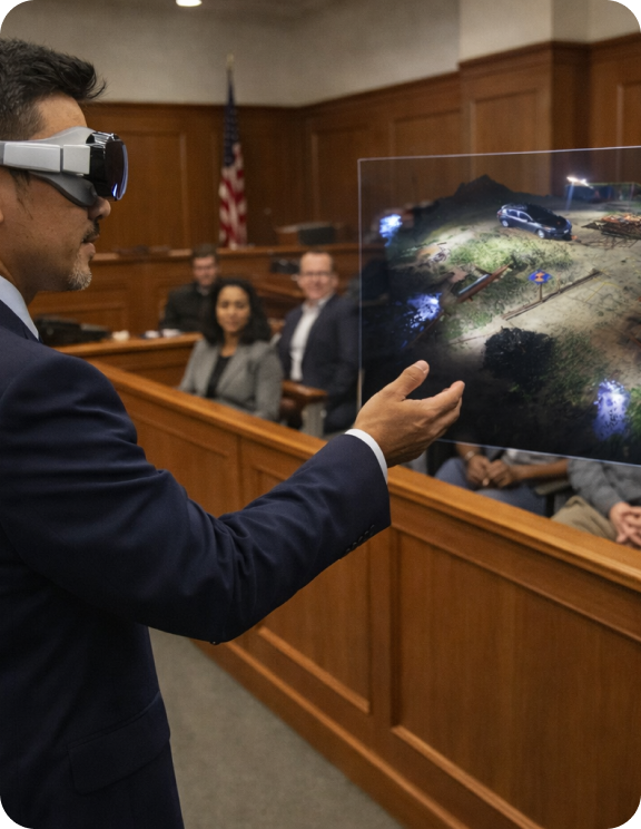 Professional using Apple Vision Pro in courtroom